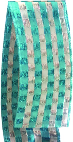 [WR007] 9.1m x 6cm Woven Satin Ribbon - Silver/Turquoise