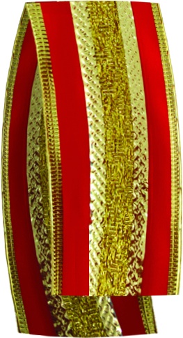 [YY005] 9.1m x 6.3cm Glittered Satin Ribbon - Red/Gold