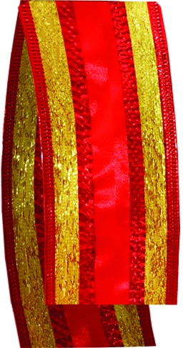 [YY008] 9.1m x 6.3cm Glittered Satin Ribbon - Red/Gold