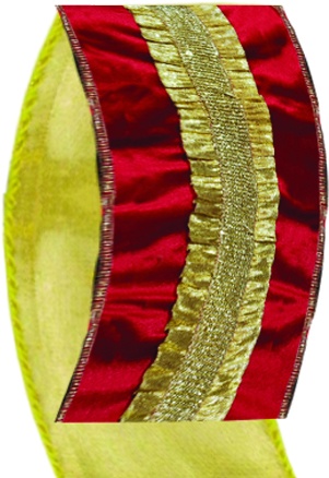[OMK001] 10cm x 5yd Fabric Ribbon - Gold/Red