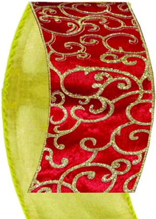 [OMK004] 10cm x 5yd Fabric Ribbon - Gold/Red