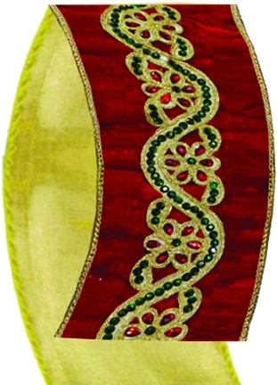 [OMK007] 10cm x 5yd Fabric Ribbon - Red/Green