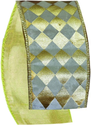 [OMK009] 10cm x 5yd Fabric Ribbon - Gold/Silver