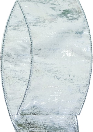 [OMK013] 10cm x 5yd Fabric Ribbon - Silver/White
