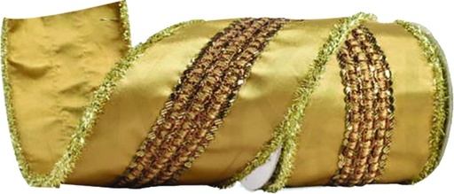 [OMK020] 10cm x 5yd Fabric Ribbon - Gold