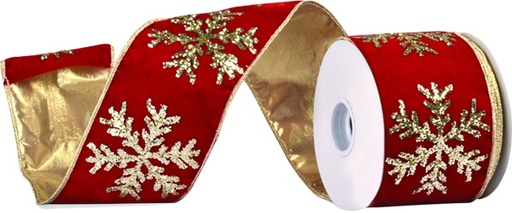 [OMK025] 6.3cm x 10yd Fabric Ribbon - Red/Gold