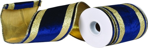 [OMK028] 10cm x 5yd Fabric Ribbon - Blue/Gold