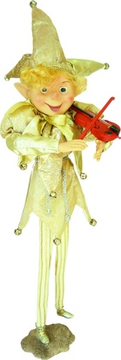 [TP034] 26" Standing Elf Playing Violin - Gold