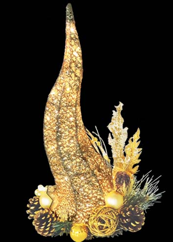 [REF091] 60cm Decorated Cone w/ Pine Cones - Gold