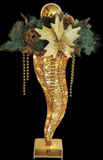 [REF112] 80cm Decorated Cone with Lights - Gold