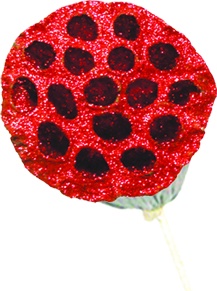 [GL001L-10-R] 9cm w/ 10cm stem Glittered Lotus Pod - Red
