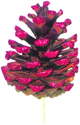 [GL025L-00-R] 7.5cm Glittered Pine Cone - Red