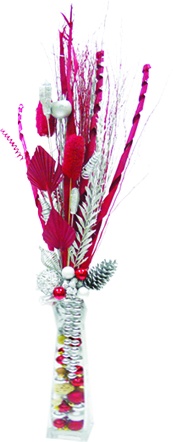 [REF037] 135cm Console Arrangement w/ Glass Vase - Red/Silver