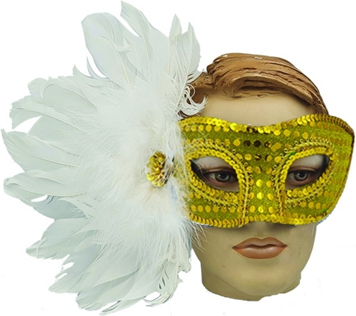 [CM18-GDW] Feather Mask - Gold w/ White Feather