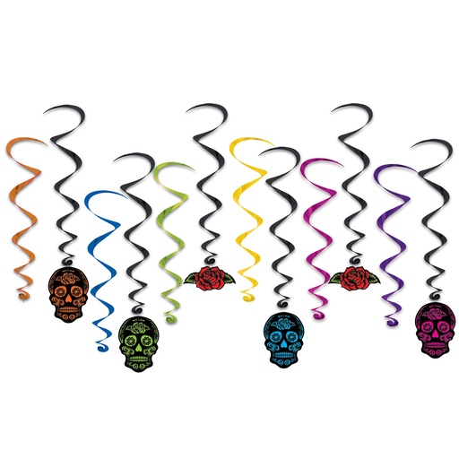 [01249] Day of the dead whirls 15" - 30 1/2" 6 whirls w/ icons; 6 plain whirls