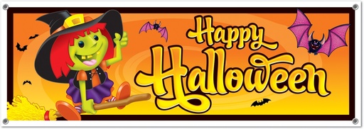 [00174] 1.5m x 53cm Happy Halloween Sign Banner - Orange/Yellow,/Red/Black