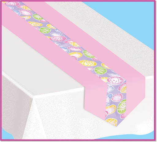 [40185] 1.8m x 30cm Easter Eggs Fabric Table Runner - Pink/Purple/Multicolour