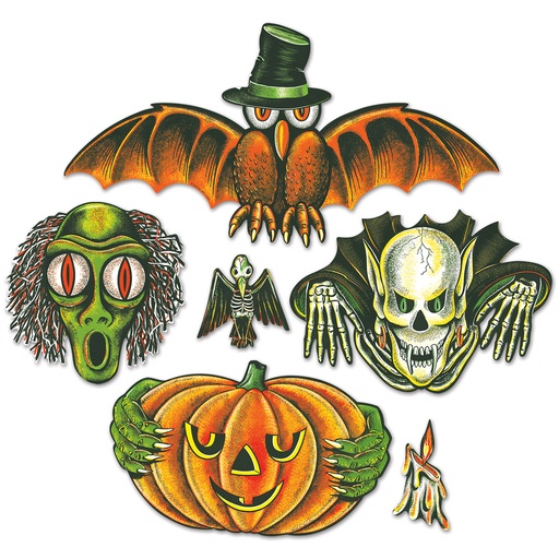 [00428] Vintage Halloween Totem Pole Cutouts 6" - 28" prtd 2 sides; can be used together or separately (6/Pkg)