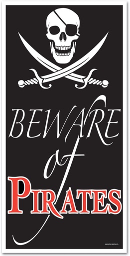 [50008] 1.5m x 76cm Beware Of Pirates Door Cover - Black/Red/White