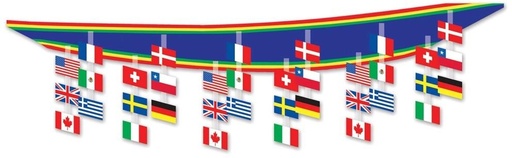 [50337] 3.6m x 30cm International Flag Ceiling Decor - Multicolour