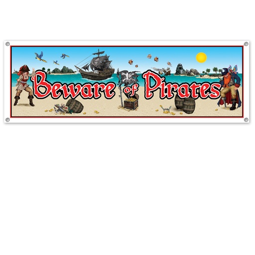 [50477] Beware Of Pirates Sign Banner, 1.5m x 53cm