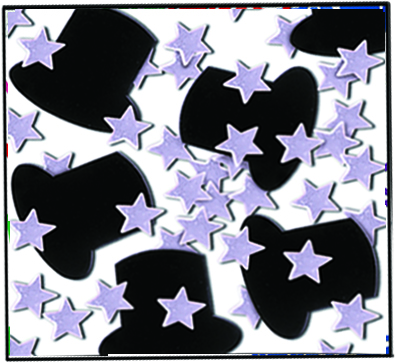 [50647-BKS] 28g Fanci-Fetti Top Hats & Mini Stars - Black/Silver