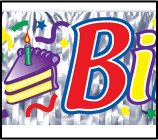 [50887] 1.5m x 20cm Metallic 'Happy Birthday' Fringe Banner
