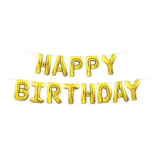 [53911-GD] Happy Birthday Balloon Streamer - Gold