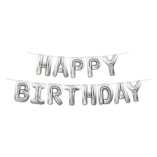 [53911-S] Happy Birthday Balloon Streamer - Silver