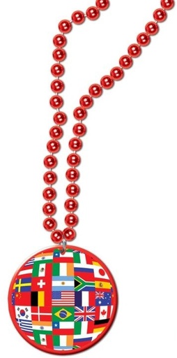 [57383] 84cm Beads w/ International Flag Medallion
