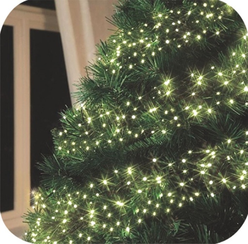 [EV017-W] 240-lamp warm white LED cluster light chain, 2.4m total length - white cable