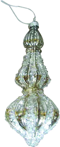 [HH021] 17cm Finial Ornament with Clear Stones - Silver