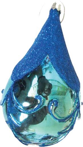 [HH029] 14cm Glass Drop with Glitter Design - Blue