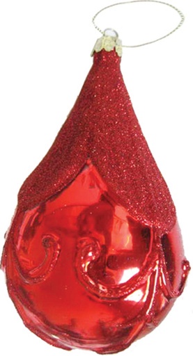 [HH030] 14cm Glass Drop with Glitter Design - Red