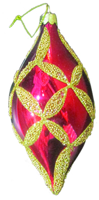 [HH068] 14cm Decorative Glass Oval - Gold/Red