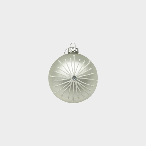 [HH263] 15cm Glittered Glass Ball - Silver/White