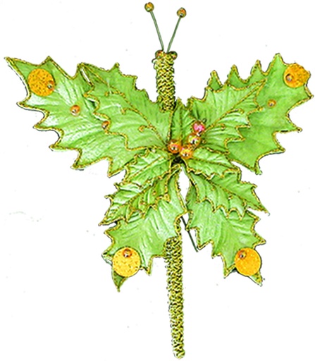 [49240-G] 25cm Ornamental Fabric Butterly - Gold/Green