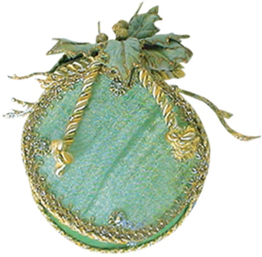 [49285-G] 18cm Fabric Ornament - Gold/Green