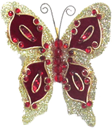 [5364] 15cm Hanging Ornament Butterfly - Red/Champagne