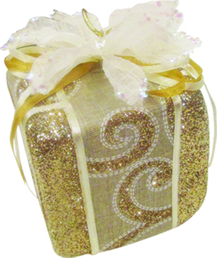 [6281] 10cm Glittered Fabric Gift Box - Gold