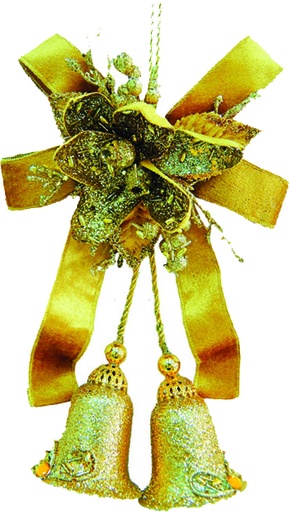[8136-GD] 30cm Twin Bells with Fabric - Gold