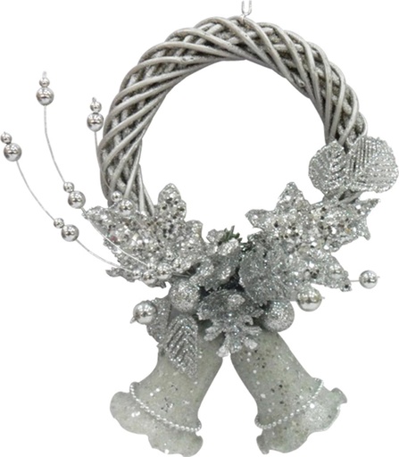 [8416-S] 23cm Ornamental Wreath with Bells - Silver