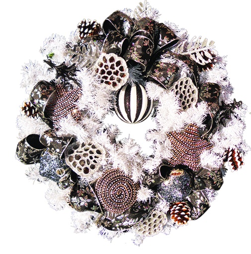 [REF028] 24" White Wreath Decorated Silver & Black