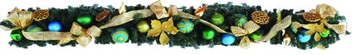 [REF029] 9'x10" Green Garland Decorated Green & Gold