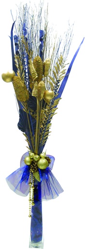 [REF036] 135cm Console Arrangement with Glass Vase, Gold/Blue