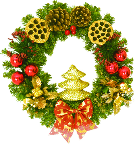 [REF065] 16" Decorated Wreath - Gold/Red