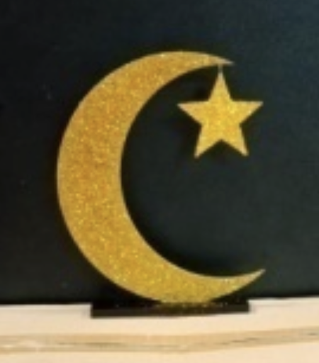 [RM162] 20cm Glittered Crescent w/ Star Centerpieces - Gold