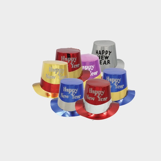 [ZZ1002-BGD] Printed Blue Happy New Year Hat with Gold Ribbon