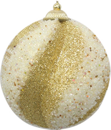 [AM3666-IGD] Med Sequin Swirl Ball Orn 10cm - Ivory/Gold