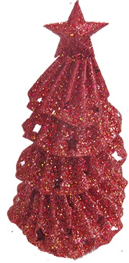 [XQ003-R] 20cm Glittered Christmas Tree Centrepiece - Red